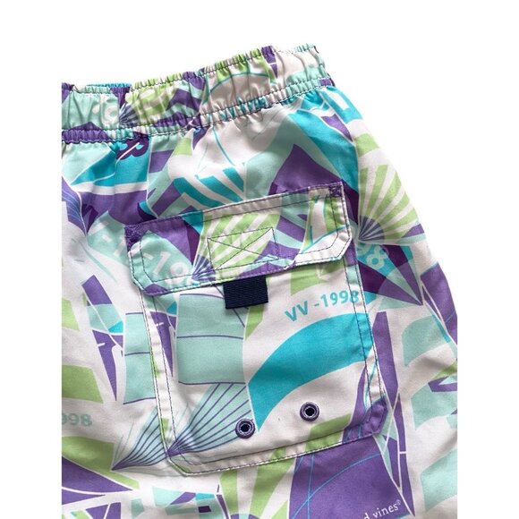 Vineyard Vines Chappy 90's Vibe Swim Trunks Purple Multicolor Men's Size M + Bag - Picture 4 of 10